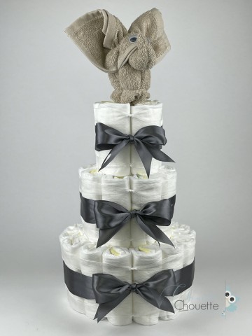 Luiertaart olifant cream   donker grijs