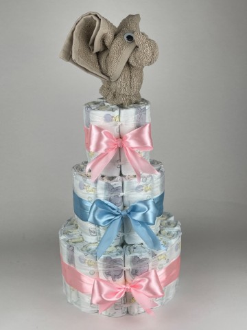 Luiertaart olifant cream   roze   blauw   2