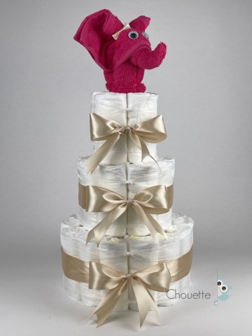 Luiertaart olifant fuchsia roze   beige