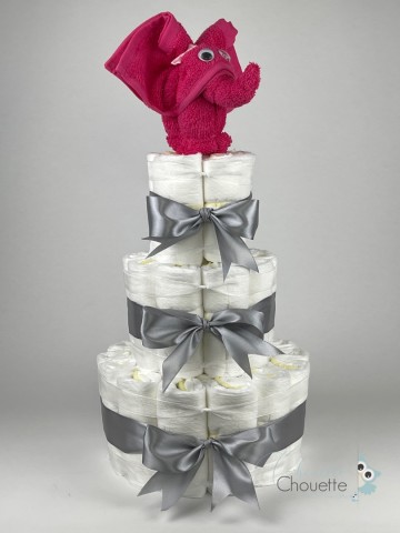 Luiertaart olifant fuchsia roze   grijs