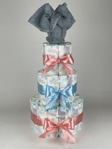 Luiertaart olifant grey blue   donker poeder roze   blauw   2