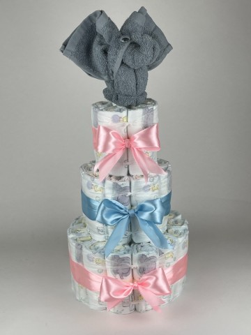 Luiertaart olifant grey blue   roze   blauw   2