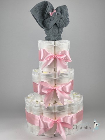 Luiertaart olifant grey blue   roze