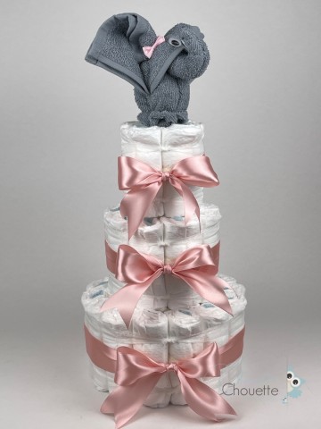 Luiertaart olifant grey blue donker poeder roze