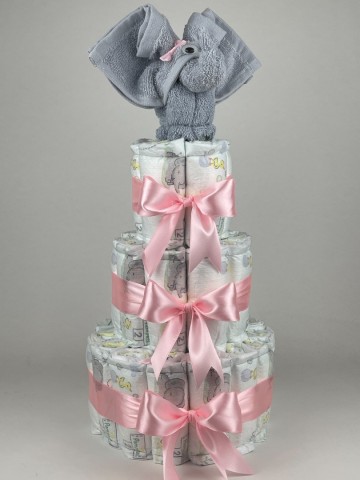 Luiertaart olifant grijs   roze   2