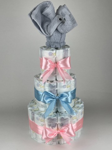 Luiertaart olifant grijs   roze   blauw   2