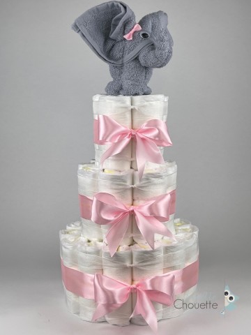 Luiertaart olifant grijs   roze