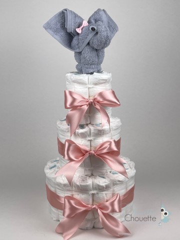 Luiertaart olifant grijs donker poeder roze