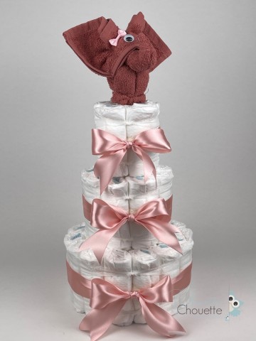 Luiertaart olifant koper donker poeder roze