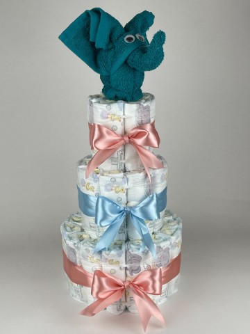 Luiertaart olifant lake groen   donker poeder roze   blauw   2