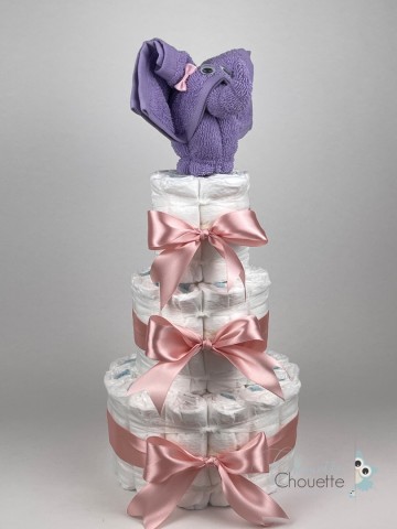 Luiertaart olifant lavendel   donker poeder roze