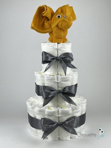 Luiertaart olifant oker   donker grijs