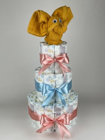 Luiertaart olifant oker   donker poeder roze   blauw   2