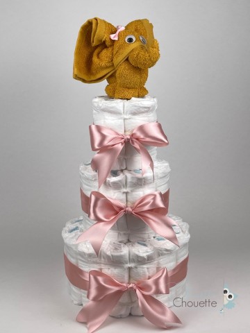 Luiertaart olifant oker   donker poeder roze