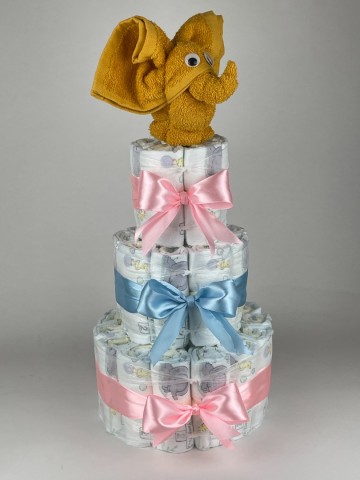 Luiertaart olifant oker   roze   blauw   2