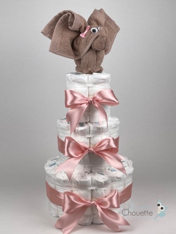 Luiertaart olifant pinkstone donker poeder roze