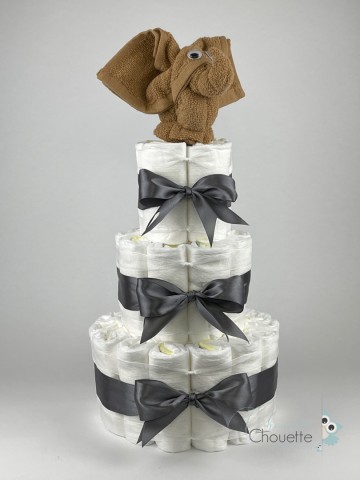 Luiertaart olifant sand   donker grijs