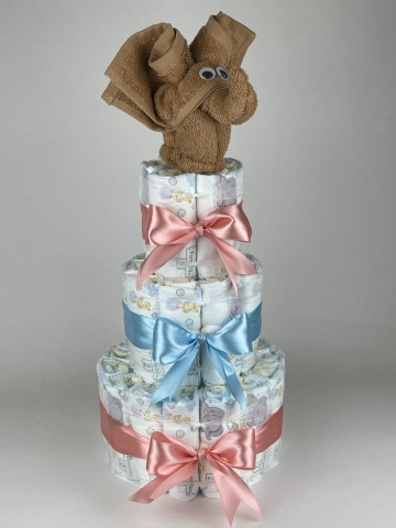 Luiertaart olifant sand   donker poeder roze   blauw   2