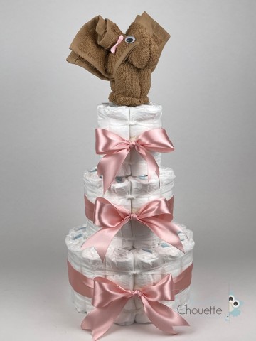 Luiertaart olifant sand   donker poeder roze