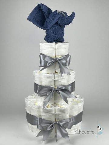 Luiertaart olifant silk blauw   grijs