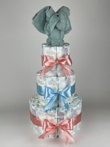 Luiertaart olifant stone groen   donker poeder roze   blauw   2