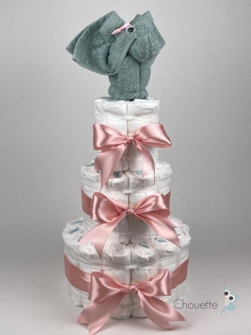 Luiertaart olifant stone groen donker poeder roze