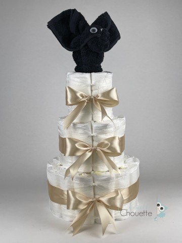 Luiertaart olifant zwart   beige