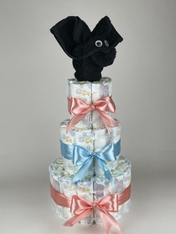 Luiertaart olifant zwart   donker poeder roze   blauw   2