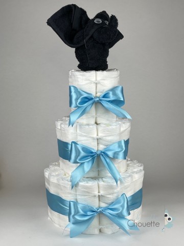 Luiertaart olifant zwart   hemels blauw