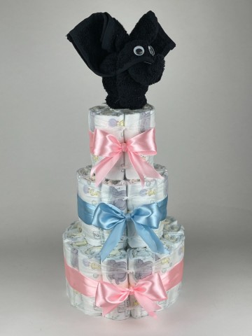 Luiertaart olifant zwart   roze   blauw   2