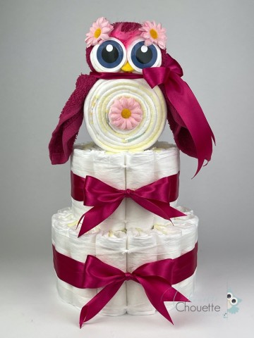 Luiertaart uil fuchsia roze