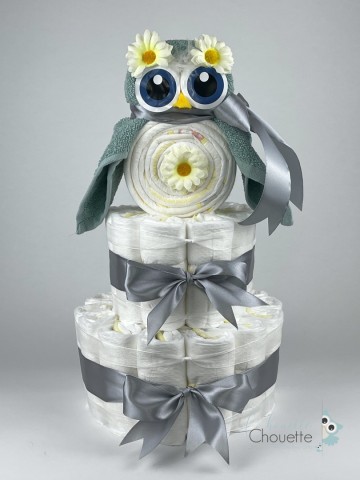 Luiertaart uil stone groen   grijs